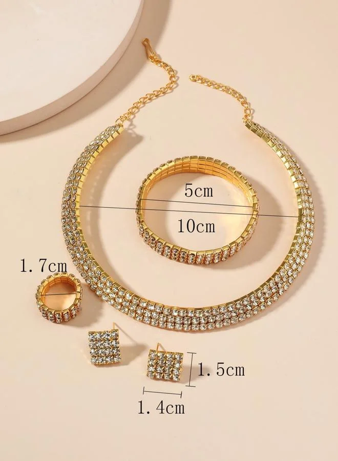 تايك تو طقم من عقد وسوار وخاتم وأقراط مرصع بالراين